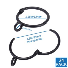 Openable Curtain Rings with Eyelets, 1.25inch Heavy Duty Rustproof Metal Drapery Rings,Shower Curtain Rings 24pcs Black Zocang