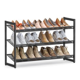 SONGMICS Shoe Rack, 3-Tier Shoe Organizer, Metal Shoe Storage for Garage, Stackable Shoe Shelf, with Adjustable Flat or Angled Shelves, 9-12 Pairs, Ink Black ULMR03B