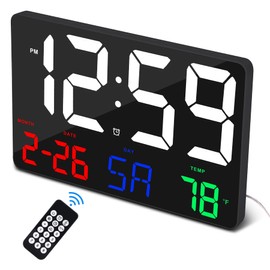 U-picks Digital Alarm Clock, 11.5 Inch Digital Wall Clock, Alarm Clock with Large Display and Wireless Remote Control, Oversized LED Wall Clock with Date Stamp, 12/24H, Large Clock for Home Office