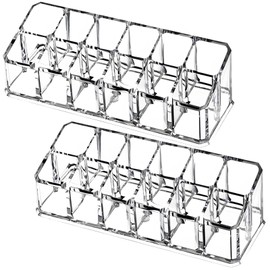 Acrylic Lipstick Organizer, 12 Slot Makeup Display Stand, 2 Packs Clear Cosmetic Storage Holder, Desktop Vanity Organizer for Lipsticks Lip Glosses Brushes, Acrylic Space-Saving Makeup Display Box