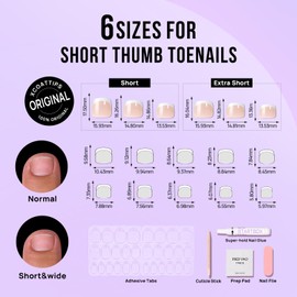 BTArtbox False Toenails Short - 32 Pcs French Tip Press on Toe Nails, Nude Square Toe Nails False, Light Weight Stick on Toenails with Glue, Fake Toenails in 16 Sizes, Hope Hope