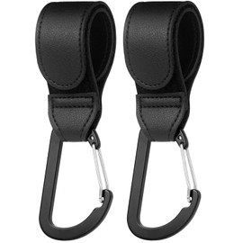 HONZUEN Pack of 2 Pram Hooks, Universal Pendant for Prams, Leather Clothing, Pram Hooks, Bag Hooks for Changing Bag, Bags, Shopping Bag (Black)