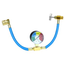 R134A AC Refrigerant Charge Hose Kit, 1/2 Inch Self-Sealing Valve Can with Recharge Hose and Pressure Gauge, Car Air Conditioning Refrigerant Recharge Measuring Gauge Kit