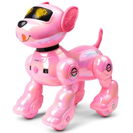 VATOS New Kids Smart Remote Control Robot Dog,17 Fun Interactive Functions Intelligent Programmable Kids Robotic Puppy with 2 Batteries, Singing Dancing Walking Robot Dog Toy for Girls 3-8 Year Pink
