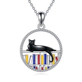 YAFEINI Cat Necklace for Women Sterling Silver Black Cat Pendant Necklace Jewelry Cat Gifts for Cat Lovers Girls