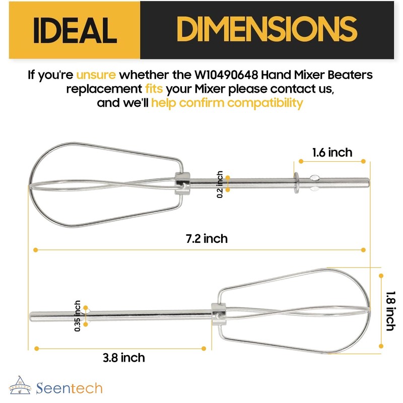 Seentech W10490648 Hand Mixer Beaters Replacement – Chrome-Plated Steel Attachments