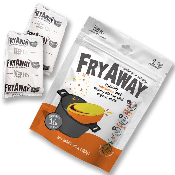 FryAway Deep Fry Cooking Oil Solidifier, Solidifies up to 16 Cups - Plant-Based Fry Away Powder, Cooking Oil Hardener that Turns Used Oil to Hard Oil and Organic Waste - Easy to Use, Made in the USA