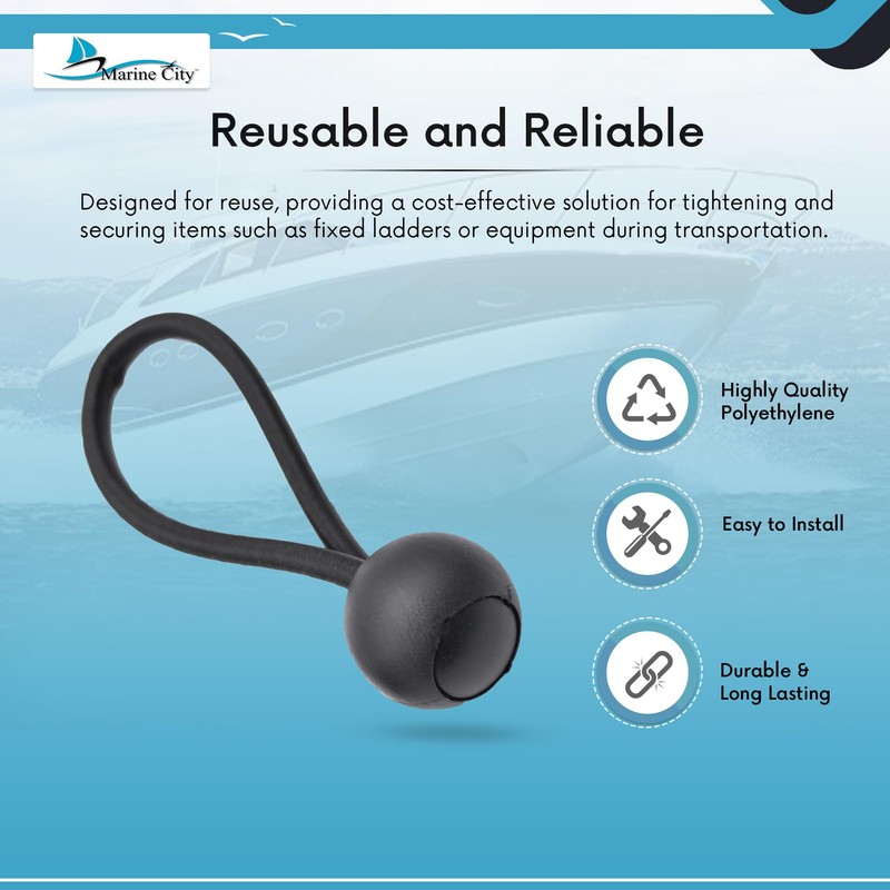 MARINE CITY Polyethylene Black Ball Bungee Cord - Versatile &