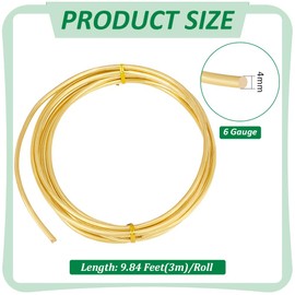 BENECREAT 3 m Bare Solid Brass Wire, 6 Gauge/4 mm Round Soft Brass Wire Pure Brass Wire for Jewellery Making Craft Gem Wrapping