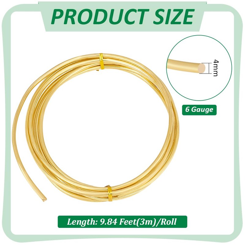 BENECREAT 3 m Bare Solid Brass Wire, 6 Gauge/4 mm