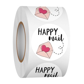 Louise Maelys 1.5 Inch Happy Mail Stickers 500 Pcs Lables for Mail Decorations for Envelopes, Crafts, Scrapbooking Easy Peel & No Residue