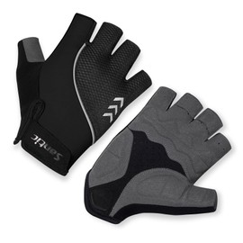 Santic Cycling Gloves, Bicycle Gloves, Summer, Half Fingering, Road Bike, Outdoor Activities, Breathable, Shock Absorption, Men's, Women's, Black, L