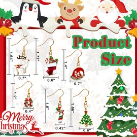 Caviquen 6 Pairs Christmas Earrings, Xmas Dangle Earrings Christmas Stud for Women Christmas Reindeer Stocking Gift Tree Hat Crutches Bulk Cute Jewelry Merry Christmas Party Supplies