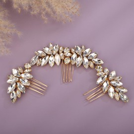 Teyglen Sparkly Rhinestone Wedding Hair Comb Headband Crystal Bridal Hair Side Comb Gold Silver Rhinestone Headpiece Hair Piece Hair Accessory for Women Bride Girls (Gold)