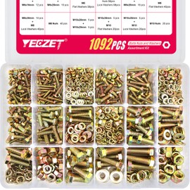 YEEZET 1092pcs M4 M5 M6 M8 M10 Metric Bolts and Nuts Kit,Grade 8.8 Heavy Duty Bolt Assortment Set,21 Most Common Sizes
