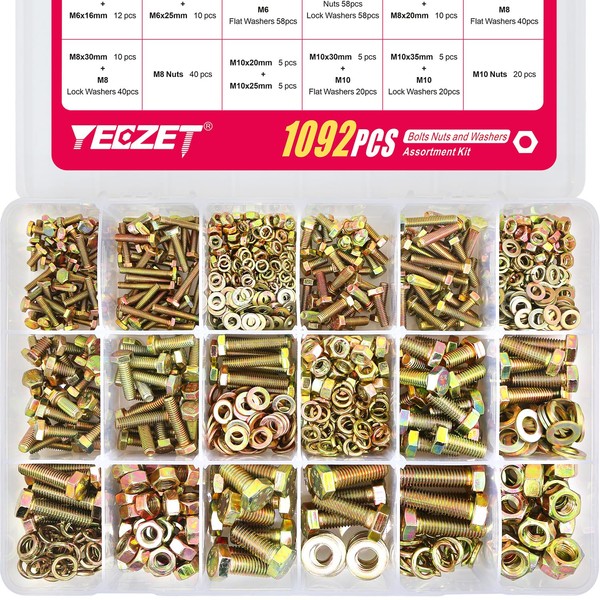 YEEZET 1092pcs M4 M5 M6 M8 M10 Metric Bolts and