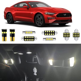 HUOKEDS 8pcs Interior LED Lights Replacement for 2015 2016 2017 2018 2019 2020 2021 Ford Mustang 6000K Super Bright White interior Map Dome LED bulbs package + Installation Tool