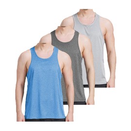 AKAWOOKO 3 Pack Men's Workout Tank Top Dry Sleeveless T-Shirts, (US, Alpha), XL, Regular, C02