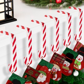 Christmas Stocking Holders for Mantle Set of 6, Lightweight Metal Non-Slip Stocking Hangers for Mantel, Candy Cane Stocking Hooks for Mantel, Fireplace Stocking Holder for Christmas Party Decoration
