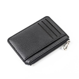 Leather Card Case, Slim Mini Wallet, Credit Card Holder, Unisex Wallet with Zip, Card Slot and Hidden Compartment, Black