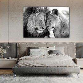 LYUNSHUO Lion and Lioness Canvas Wall Art Black and White Animals Couple Pictures Prints Abstract Wildlife Painting Minimalist Artwork for Living Room Bathroom Bedroom Office Wall Decor Ready To Hang