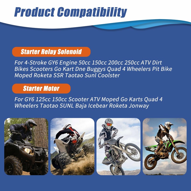 RETEPIF GY6 Starter Motor＋Starter Relay Solenoid compatible with 50cc 150cc