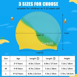 Swim Cap, 2 Pack Durable Silicone Swimming Caps for Kids Girls Boys Youths (Age 2-12), Soft 3D Ergonomic Waterproof Kids Swim Caps, Comfortable Fit for Long Hair and Short Hair