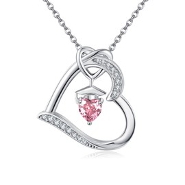 Birthstone Graduation Necklace S925 Sterling Silver Class of 2024 Bachelor Cap Necklaces Class of 2025 Heart Pendant College High School Graduation Jewelry Gifts for Women (October-Pink Sapphire)