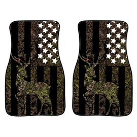ELEQIN Car Floor Mats Car Mat Deer American Flag Carpet Auto Mat Automobile Carpet Cover, All Weather Carpet Non Rubber Backing