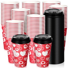 50 Pack 12 oz Mother's Day Disposable Coffee Cups with Lids Bulk, Mother's Day Paper Cups, Heart Disposable Paper Cup Hot Coffee Cups for Shops Cafes Concession Stands (Warm Style)