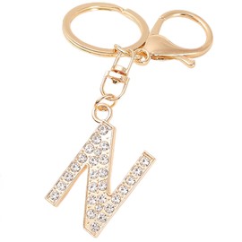 HAORQEE Alphabet Keychain Initial Letter Keyring Gifts for Women Teenage Girls, Cute Crystal Glitter Sparkling Key Ring Handbags Charm Accessories(N)