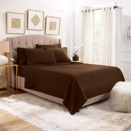 Empyrean Bedding 14”-16” Inch 6 Piece Extra Deep Pocket Bed Sheet Set - Soft Breathable Microfiber Bedding Sheet & Pillowcase Sets - Shrink and Fade Resistant - Queen, Chocolate Brown