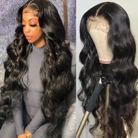 Glueless Lace Front Wigs for Black Women Human Hair 13x4 Brazilian Body Wave Human Hair Wigs 180% Density Glueless Wigs Human Hair Pre Plucked Pre Cut Natural Color (22 inch)