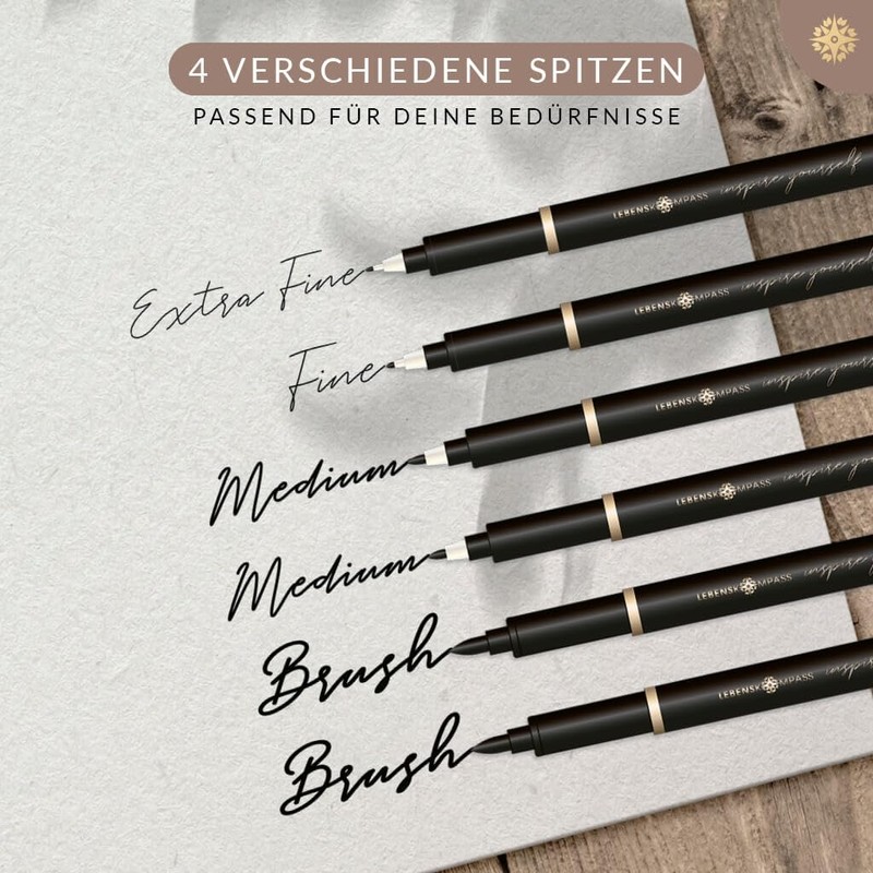 LEBENSKOMPASS Hand Lettering Pens Set of 6 Water-Based Hand Lettering