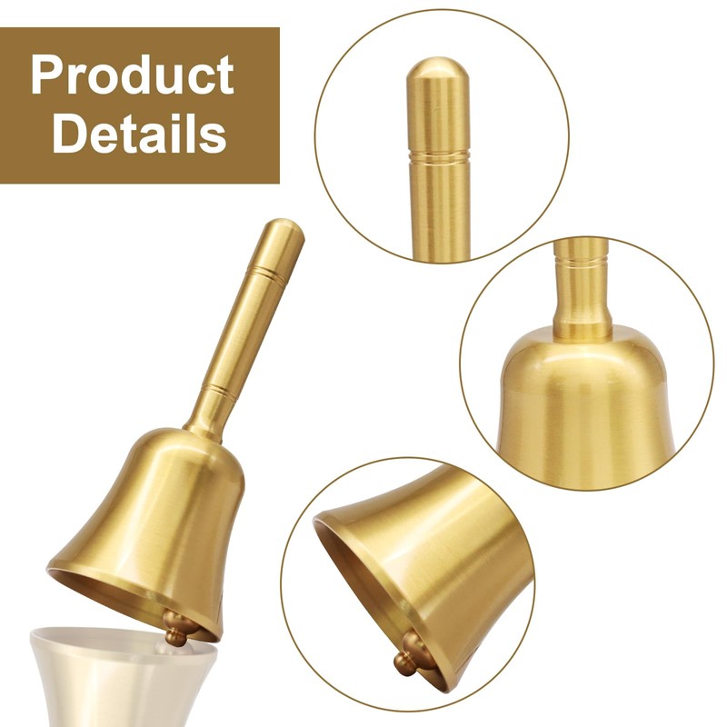 Aoserge Super Loud Solid Brass Hand Call Bell, Gold Finish