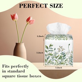 Watercolor Botanical Floral Tissue Box Cover Square,Leather Tissue Box Holder Decorative Facial Cube Paper Cover Case Organizer for Bathroom Night Stands Desk Home