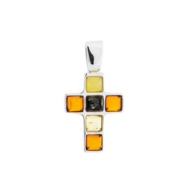 BEM Cross Pendant 925 Silver with Amber, Precious metal
