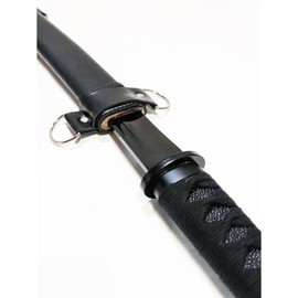 NLX 30.5" Full Tang Wakizashi Samurai Sword with 65Mn Spring Steel with Faux Leather Wrapped Scabbard (Black)
