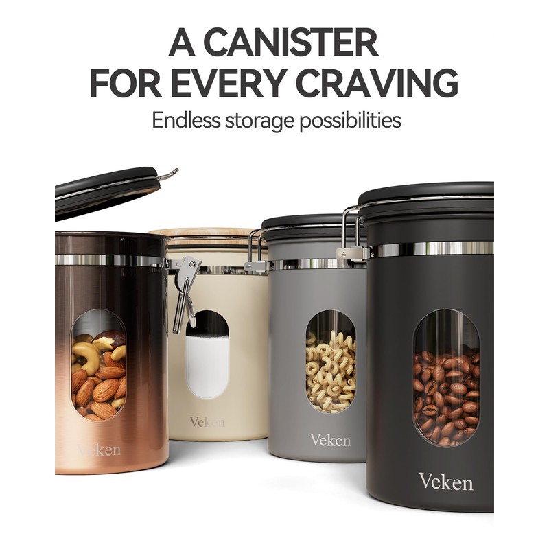 Veken Coffee Canister with Window,Airtight Stainless Steel Kitchen Food Storage