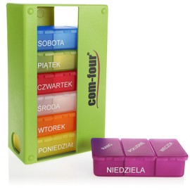 com-four COM-FOUR? Medication Dispenser in Polish - Medication Box for 7 Days - 3 compartments - Pill Box - Pill Box - Tablet Box - Weekly Dispenser for Storage [Polish] (Green)