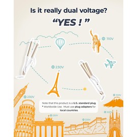 FURIDEN Lite Dual-Voltage Curling Iron: 110V-240V 1 Inch Ceramic Barrel 2-in-1 Curling Iron for Chin to Shoulder Length Hair - Europe Travel for Tight Curls with Clamp