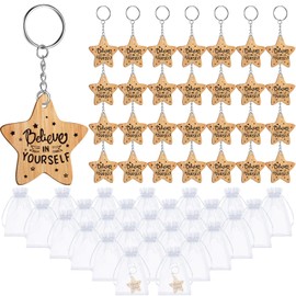 Namalu 30 Pieces School Leaver Star Keyring Gifts Class End of Term Star Token Favor Teacher to Pupil Leaving Gift Believe Yourself End of Term Gifts for Children Wooden Token