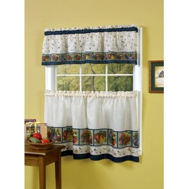 Achim Home Furnishings Veggies Tier and Valance Set, 58-Inch by 24-Inch, Navy