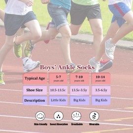 Bemeol Boys Socks 12 Pairs Ankle Socks Boy Sport Athletic Running Sock Low Cut Ankle Sock for Kids(10-14 Years)