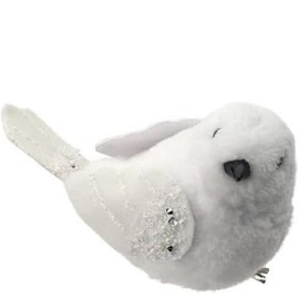 The Bridge Collection 7" White Velvet Clip-On Bird Ornament with Glitter Accents - Elegant Holiday Decoration for Christmas Tree - White Bird Clip-On
