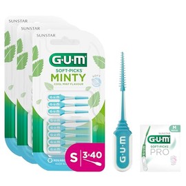 GUM Soft Picks Minty Interdental Cleaner, Refreshing Mint Flavour, Teeth Cleaning and Plaque Removal, Size S, 3 x 40 Pieces