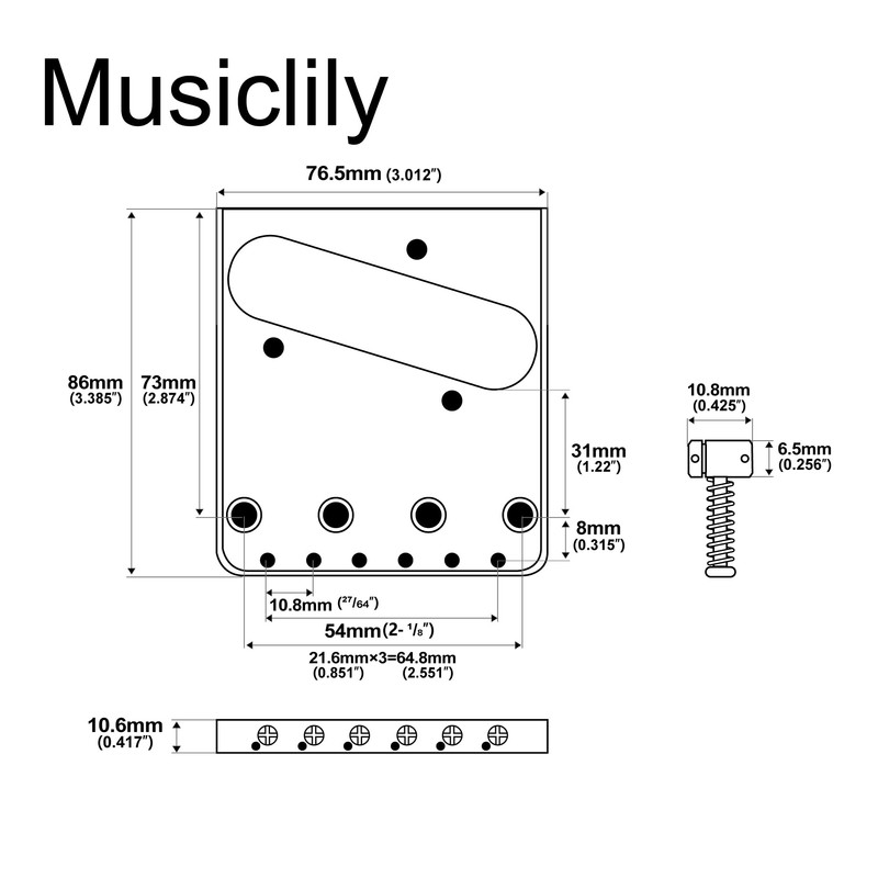 Musiclily Pro 54mm Telecaster Bridge Vintage 6 Barrel Saddles for