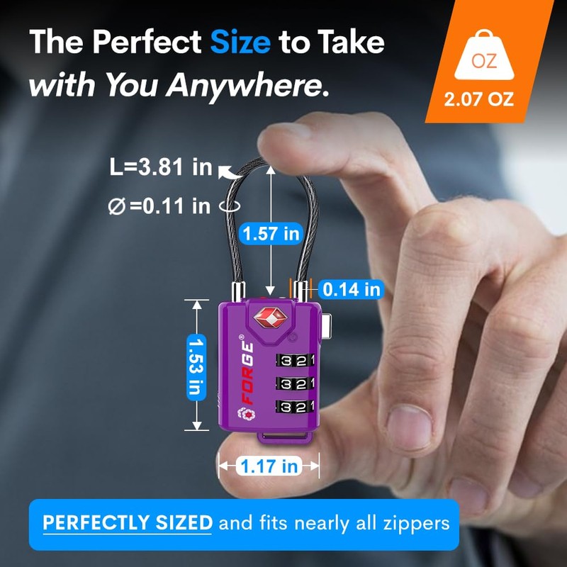 TSA Approved Cable Luggage Locks, Re-settable Combination with Alloy Body