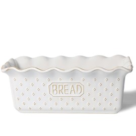 QUXIJA Ceramic Loaf Pan for Baking Bread, 9 x 5 Inch, Nonstick Bread Pans for Cooking, Microwave & Dishwasher Safe, Rectangular Mold (Vintage White)