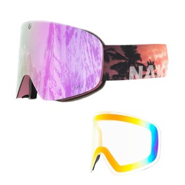 NAKED Optics® Unisex Ski Goggles, Snowboard Goggles with Mirrored Lenses and Magnetic Changing System, red